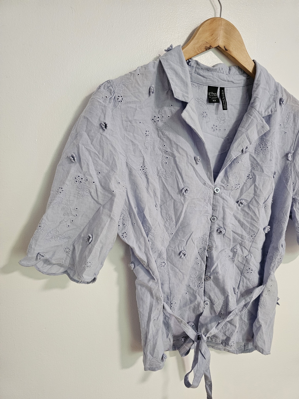Simons Icone Lavender Eyelet Tie-Waist Shirt Size Medium Romantic 100% Cotton - Picture 3 of 11